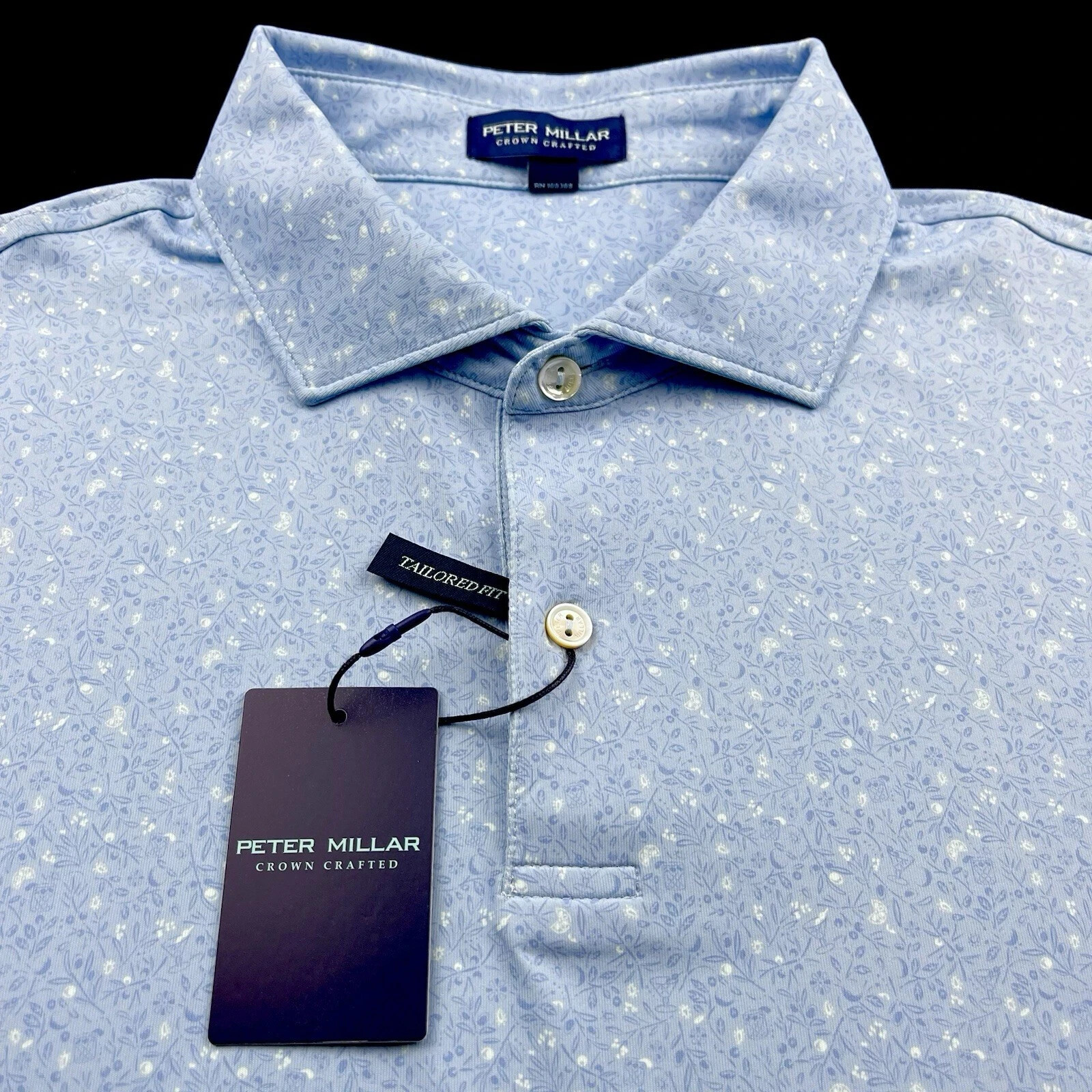 Peter Millar Crown Crafted Performance Floral Martini Print Polo Blue Frost XL