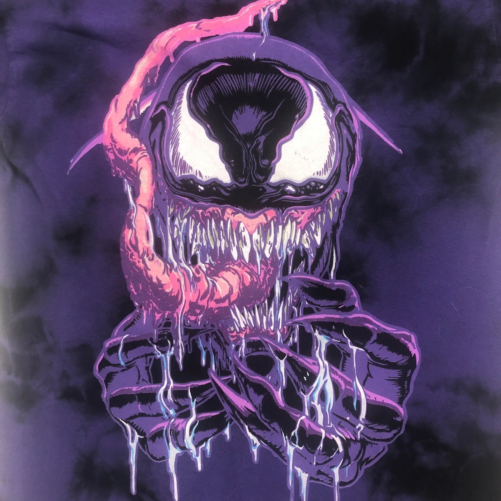 Marvel Venom T-Shirt Tie Dye Graphic Print Superhero Comic Book Purple S