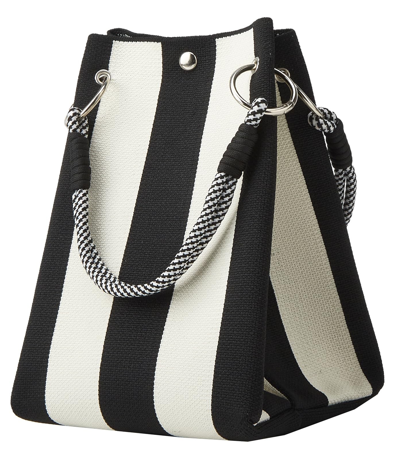 Mini Knit Tote Women Striped Crochet 15x16x22cm (6.3×5.9×8.6in), Black&white