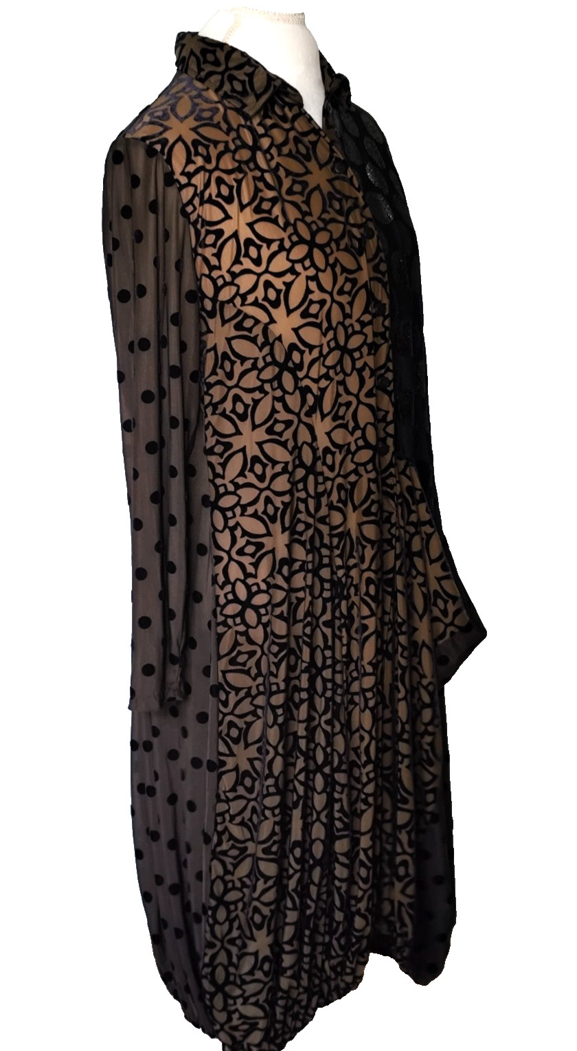 Alembika Draped Cocoon Dress Mix Fabric/Pattern Long Sleeve Bubble Hem Womens XL