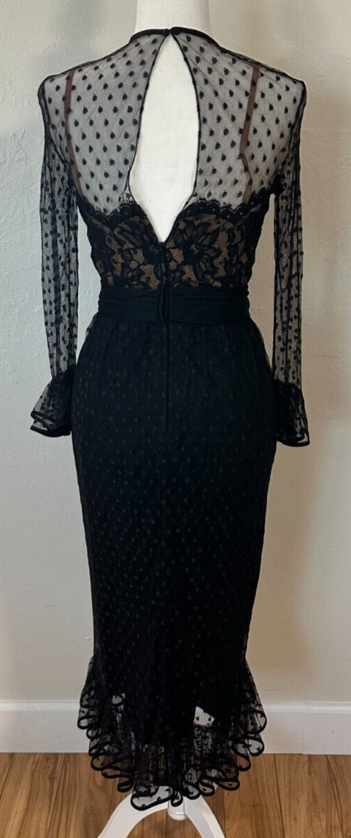 Vintage 60s Jack Bryan Illusion Lace Polka Dot Tulle Flouncy Cocktail Dress