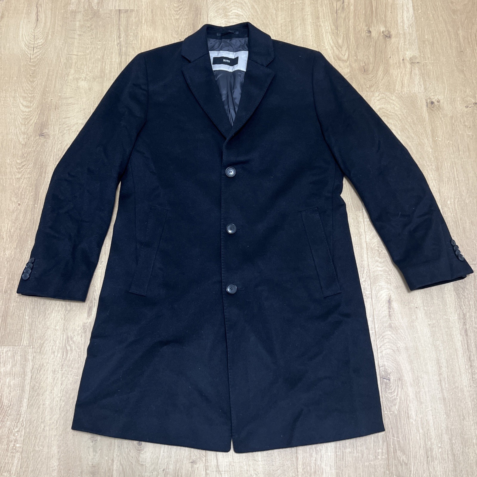 Hugo Boss The Stratus Coat Slim Men’s Black 90% Wool 10% Cashmere Overcoat sz 52