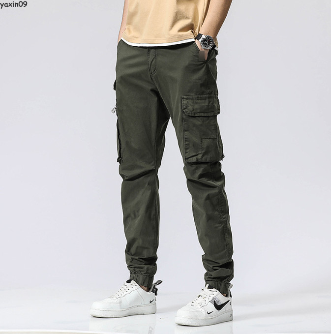 Mens Cargo Jogger Pants Slim Fit Pockets Cotton Pants Long tapered Trousers Gift