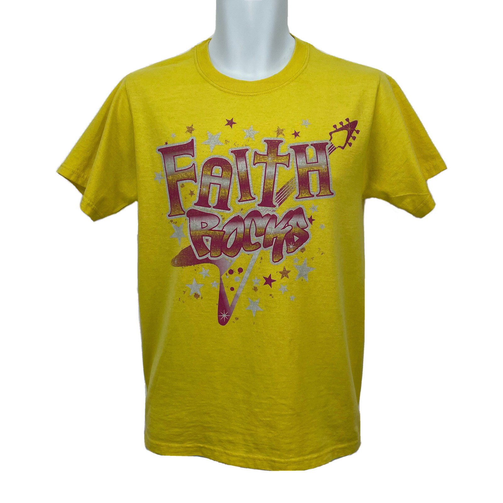 Faith Rocks T Shirt / Adult (S) Yellow Jerzees Cotton Polyester Blend