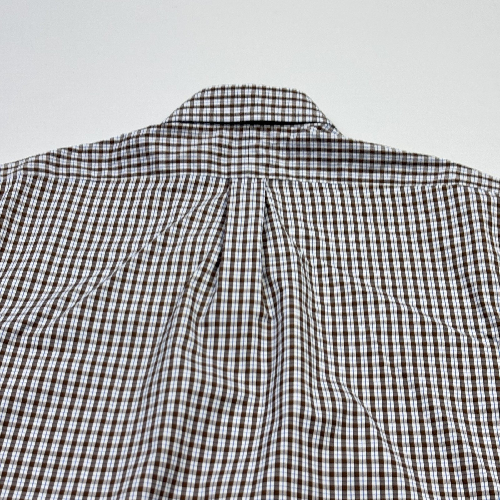 Ralph Lauren Button Shirt Mens Large Brown Blue Plaid Nylon Elastane Long Sleeve