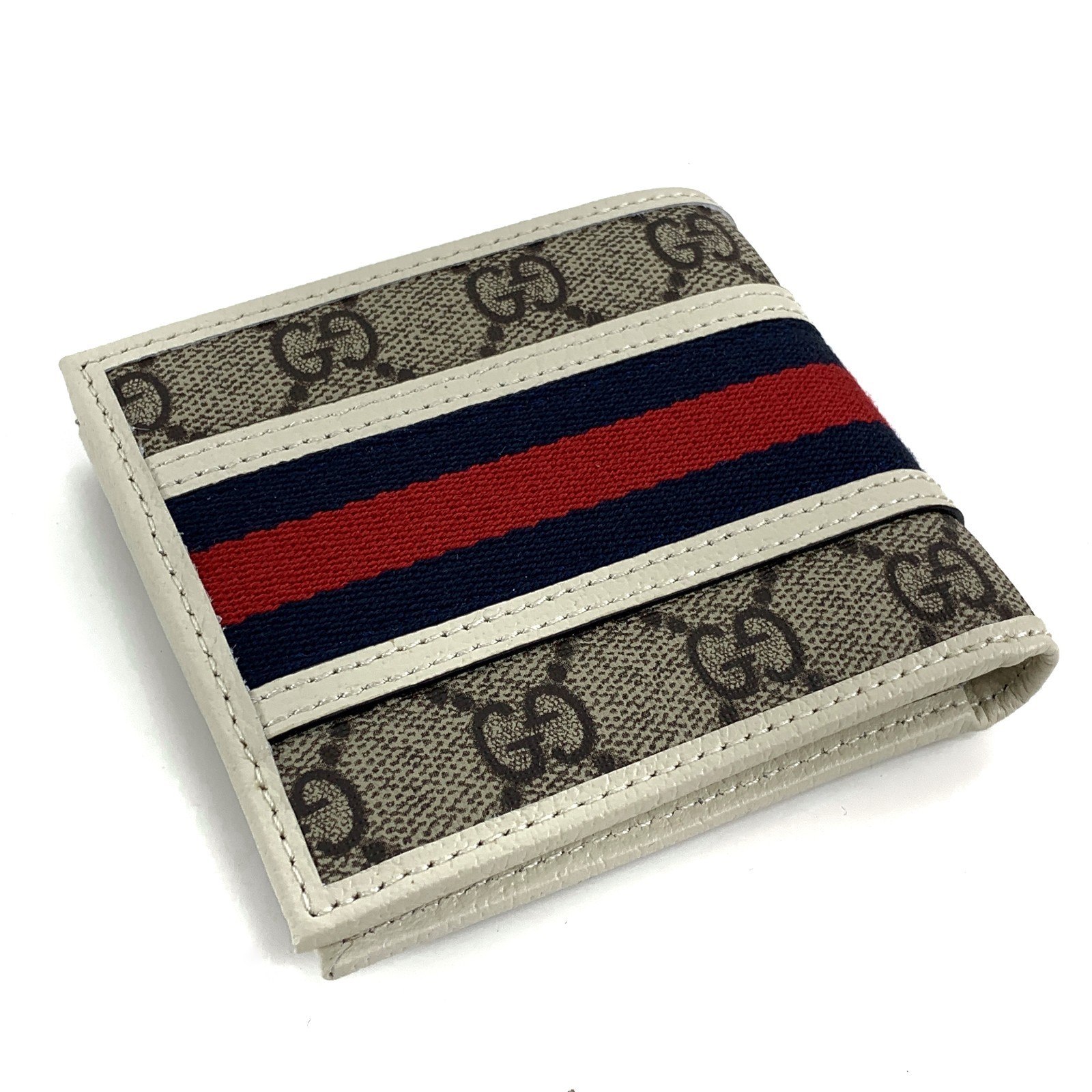 Gucci GG Monogram Web Ophidia Canvas Bi-fold Wallet White 597606 96IWT