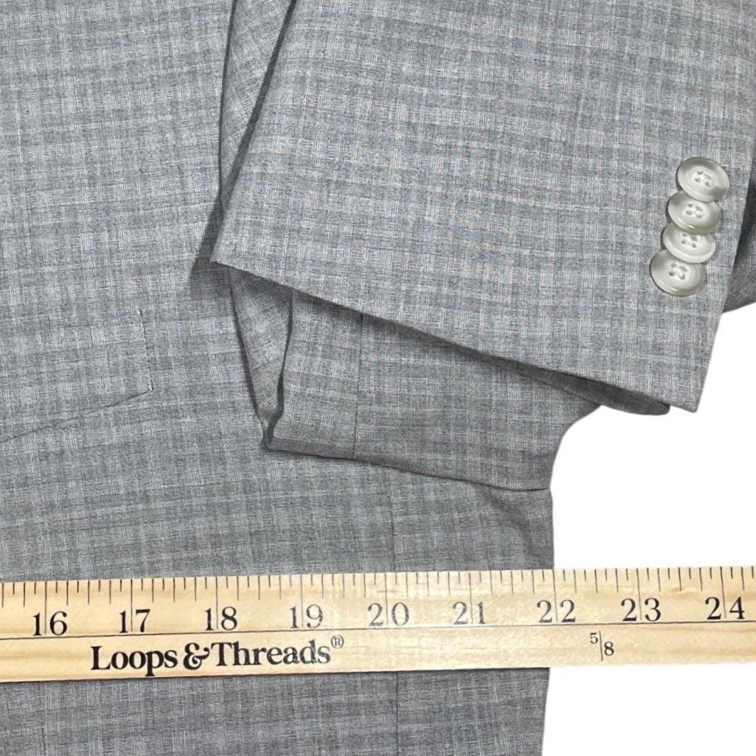 REACTION KENNETH COLE 44R Techni-Cole Gray Plaid Jacket Blazer Sport Coat