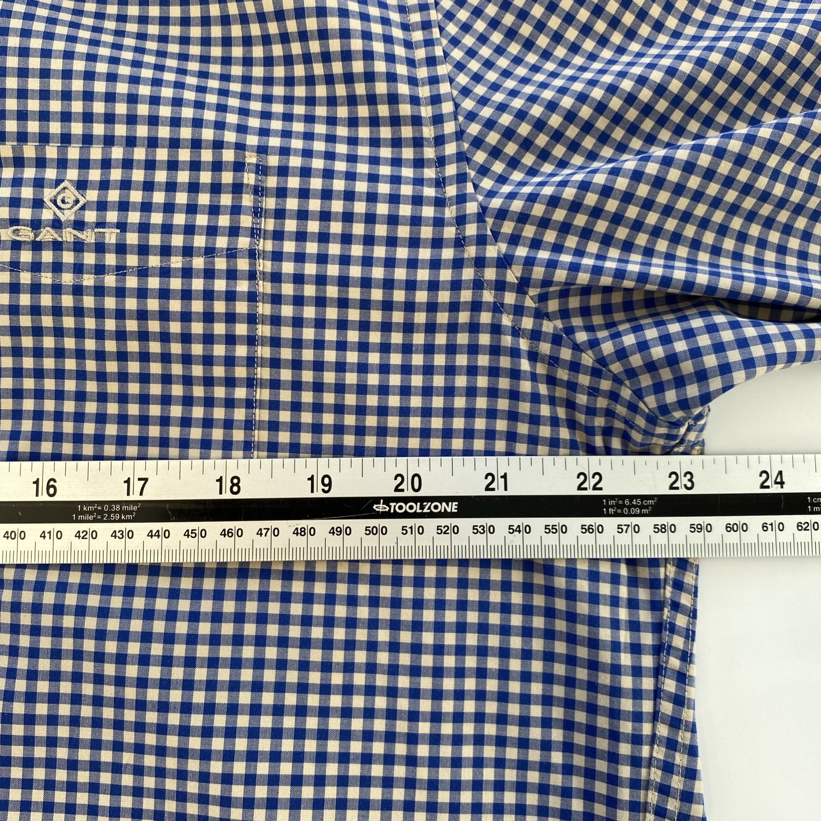 GANT Shirt Mens Large Blue Check Long Sleeve The Broadcloth Gingham Logo Cotton