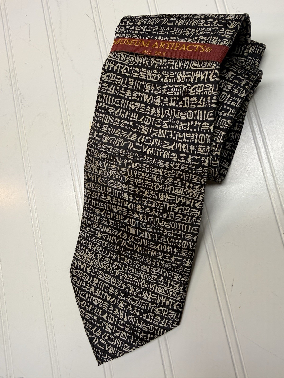 Museum Artifacts Rosetta Stone All Silk Tie Mens Black White Hieroglyphics NEW