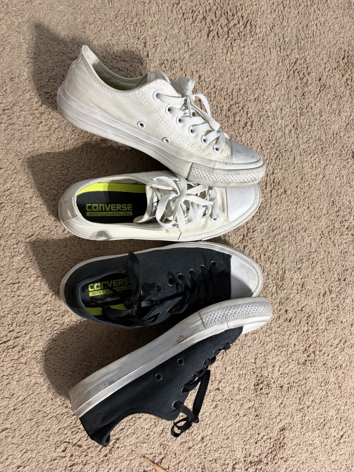 Pair Converse Chuck Taylor Black White All Star II Lunarlon Shoes Size 5 See Tag