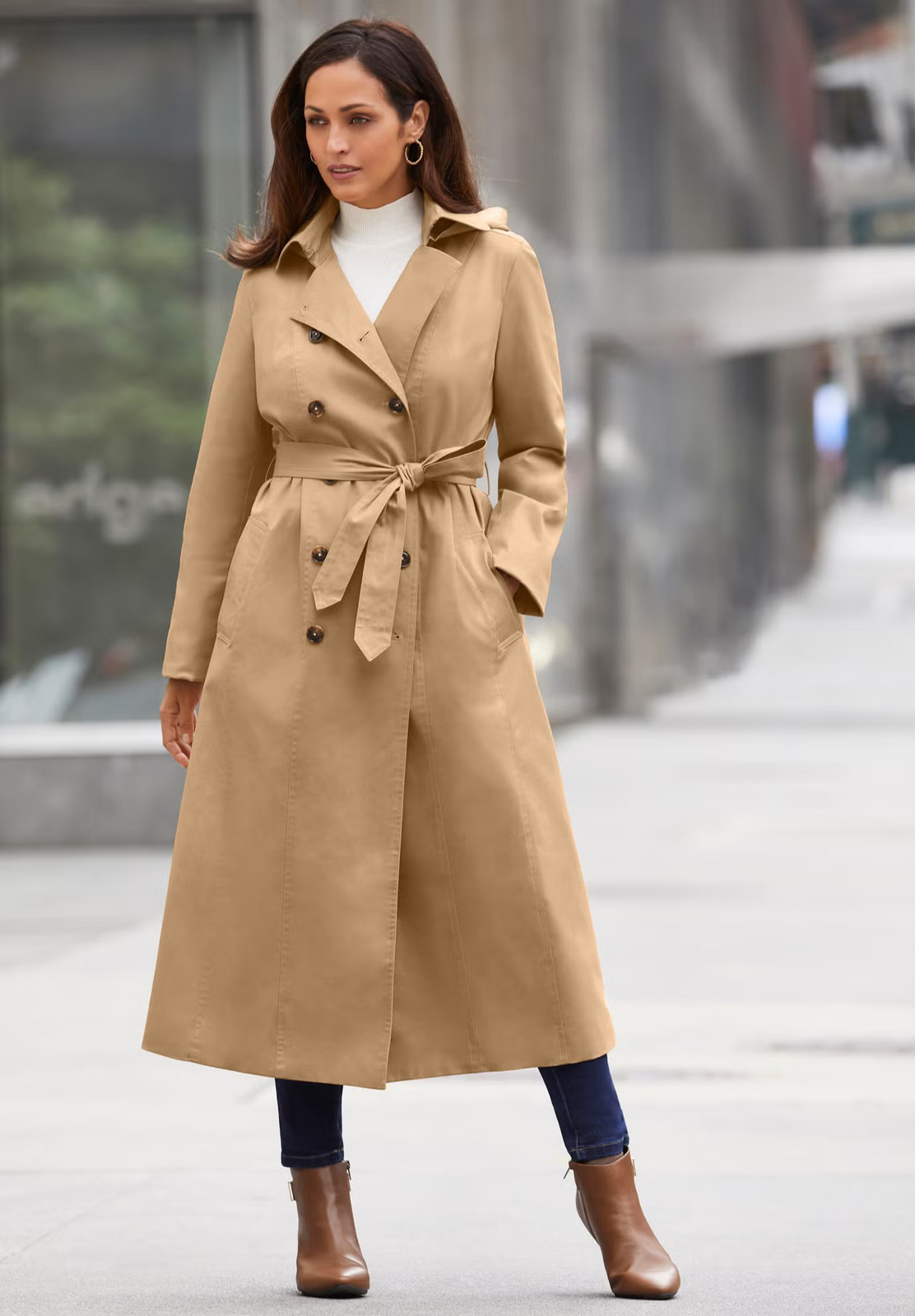 Jessica London Women’s Plus Size Double Breasted Long Trench Raincoat