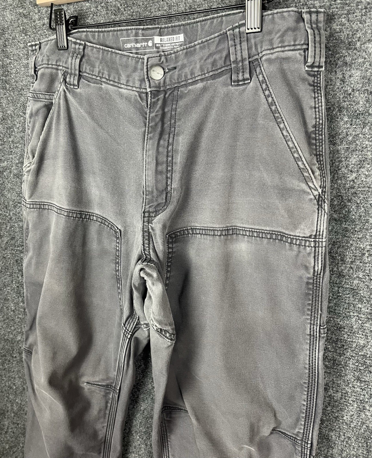 Carhartt Pants Mens 32X32 Gray Relaxed Fit Double Knee Damaged Outdoor Workwear