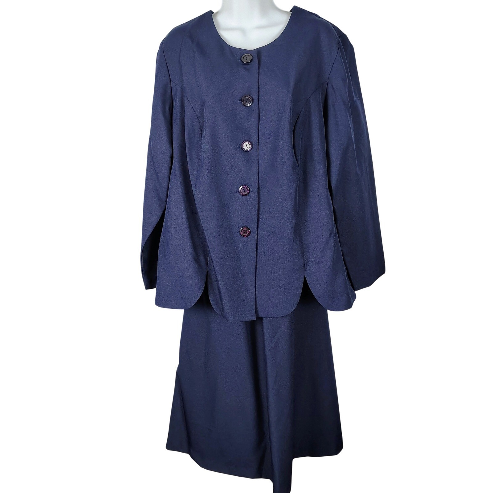 Roamans Navy Blue 3 Piece Suit Set Jacket Pants Skirt USA classic office church