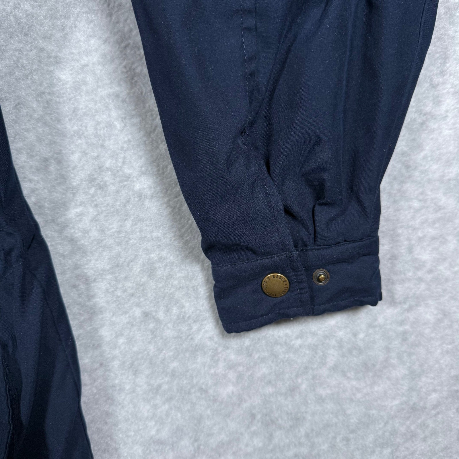 Eddie Bauer Mens Navy Blue Quilted Lined Chore Jacket Leather Collar Medium Y2k