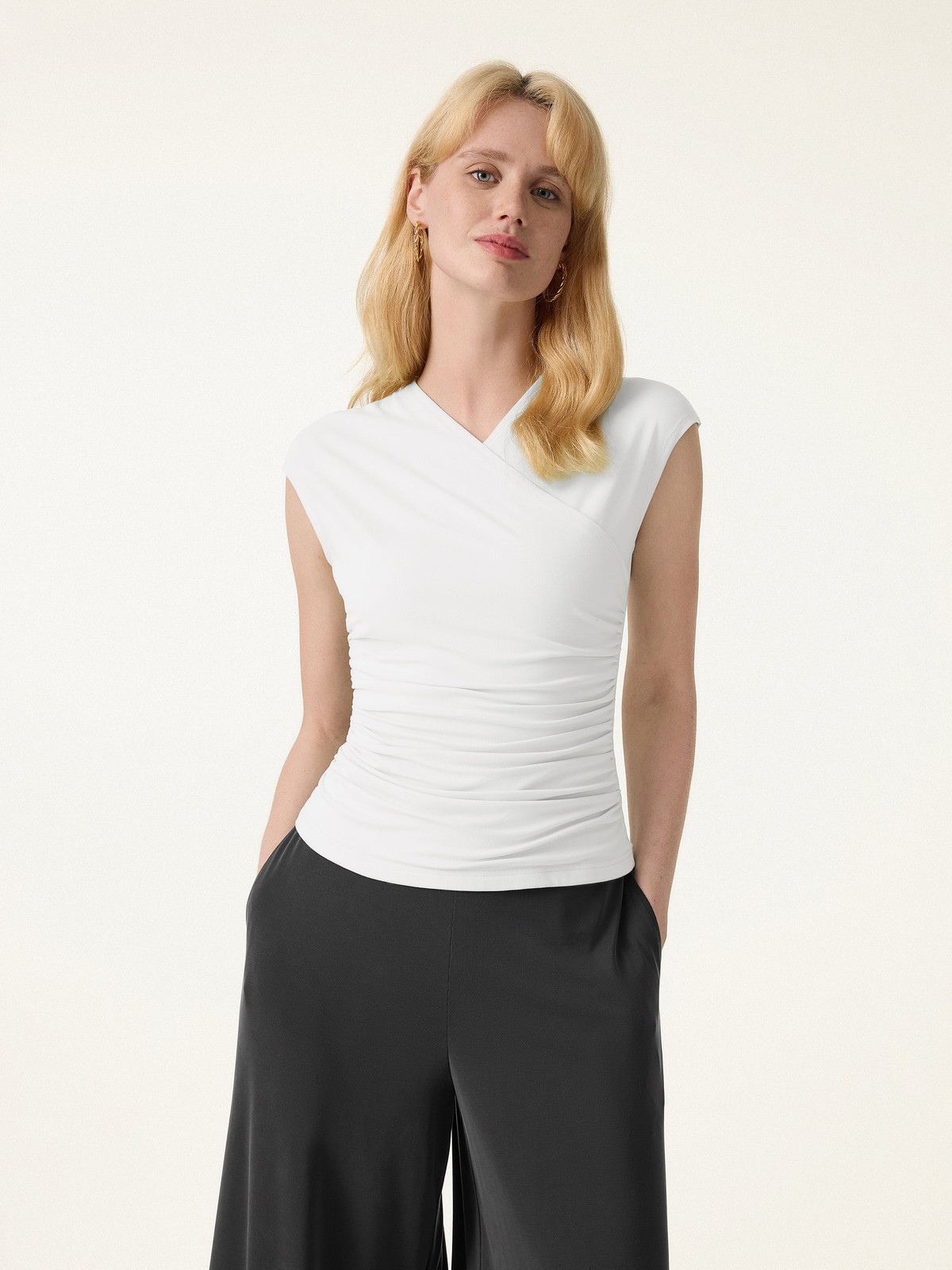 OGL SkinKiss Cooling Surplice Ruched Cap Sleeve Summer Top