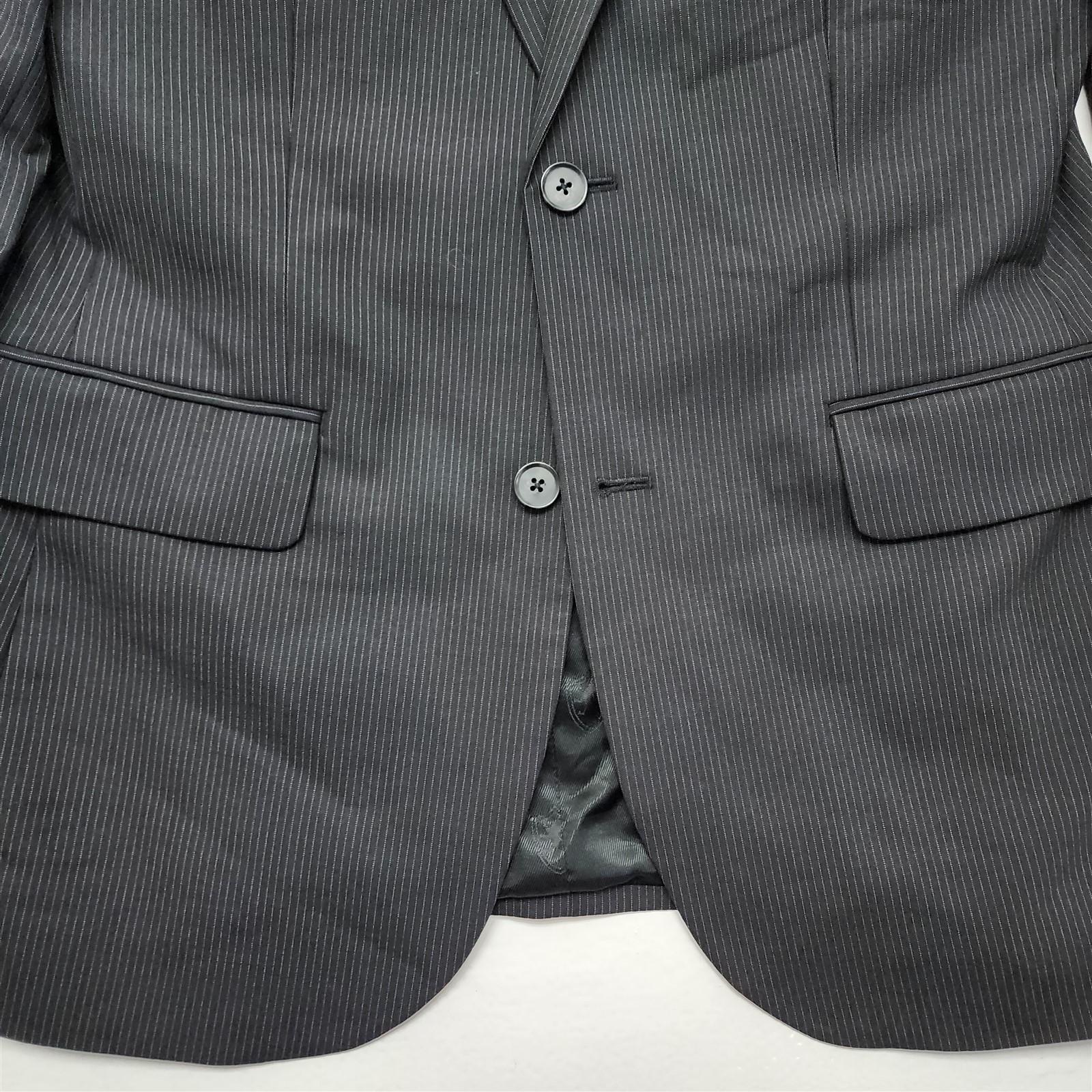 Express 38R 32×30 Black Pinstripe Wool Blend Stretch 2Btn 2Pc Jacket Pants Suit