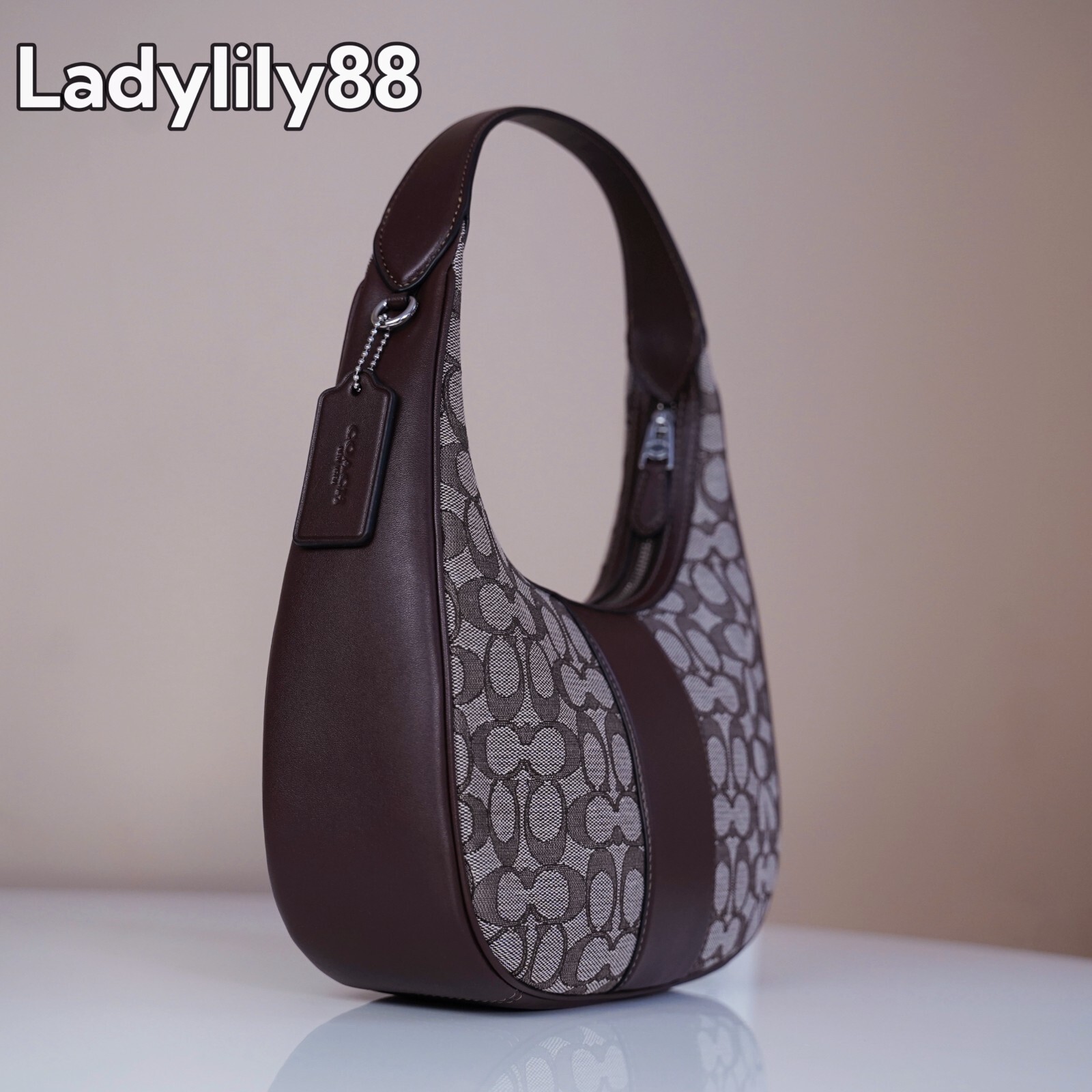NWT Coach CV001 Carmen Shoulder Bag In Signature Jacquard Smooth Leather $350