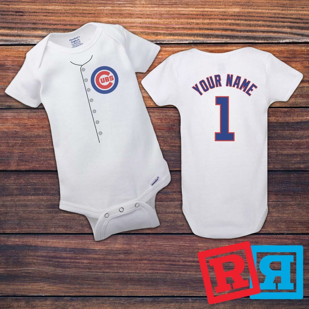 Personalized Chicago Cubs Gerber Baby Onesie® Cotton White Custom Bodysuit