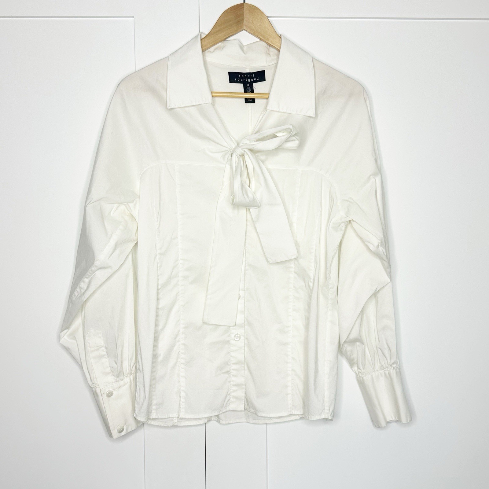 Robert Rodriguez button-down shirt 8 medium white bow tie neck tuxedo designer