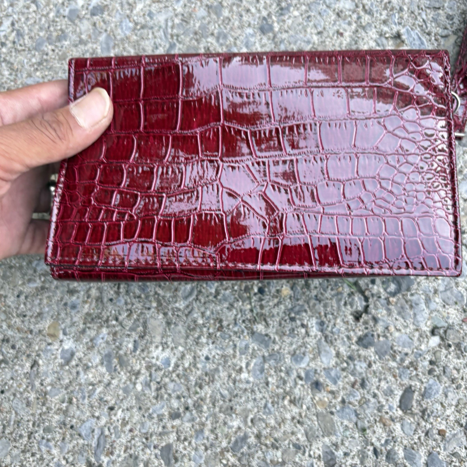 Red Faux Alligator Skin Long Wallet – Clutch Purse – 8 Inches x 4.5 Inches