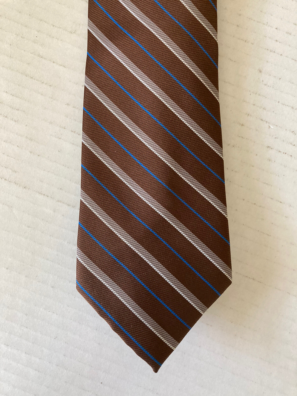 Ketch Men’s Necktie Tie Polyester Brown Blue Tan Stripe Made in USA