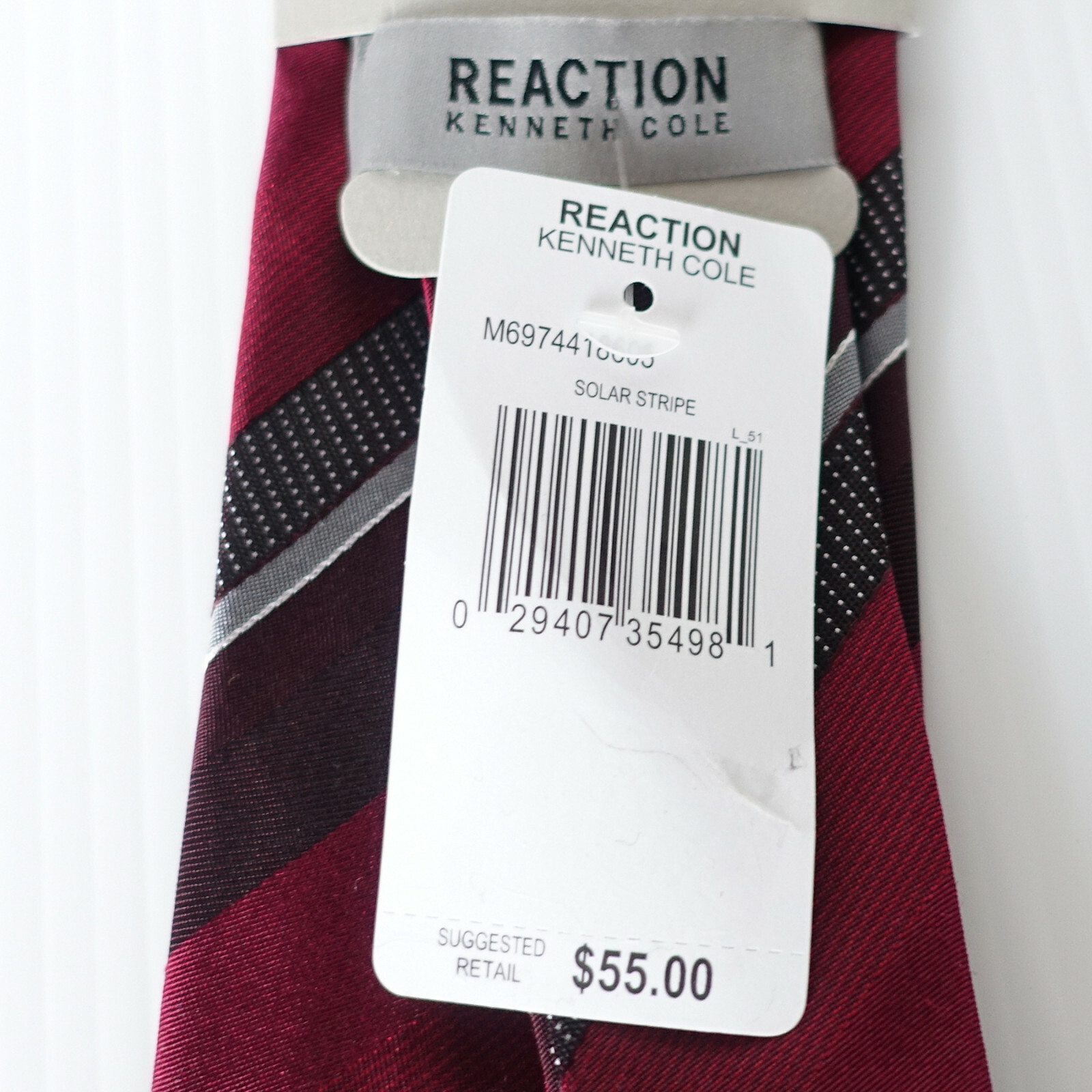KENNETH COLE REACTION Red Solar Stripe Silk Slim Tie