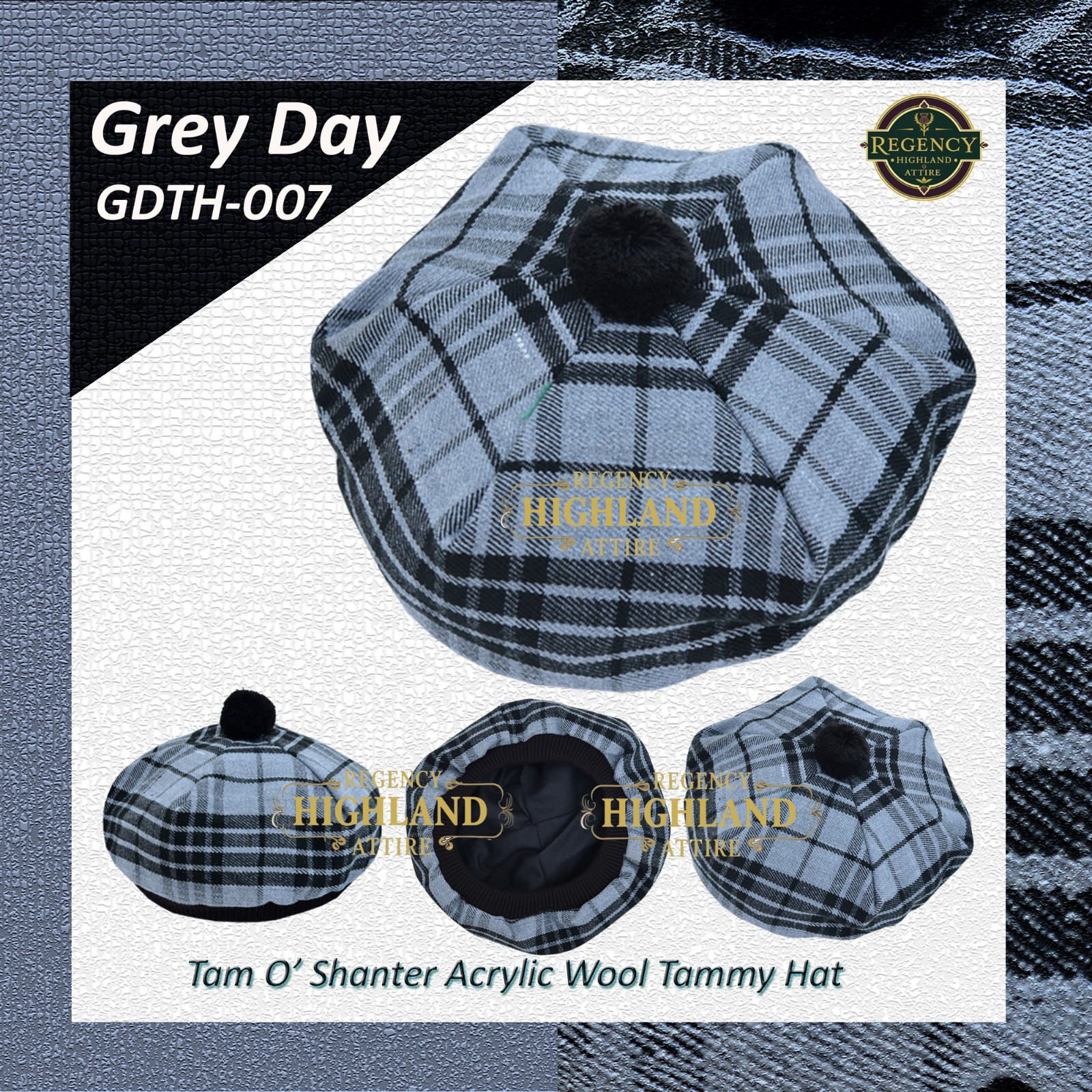 Unisex Great Scottish Highland Tam O Shanter Hat Made of Acrylic Wool Tartan.