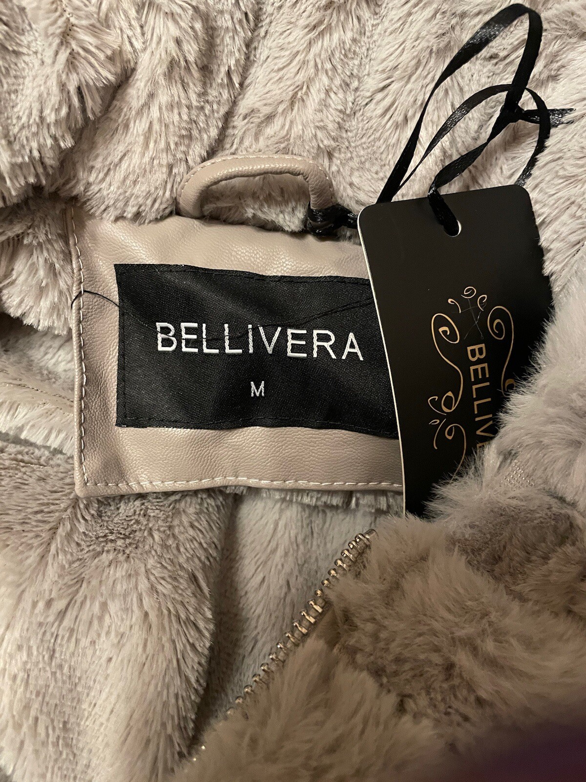 Bellivera Faux Fur Coat Shearling Fluffy Fuzzy Sherpa-Lined Size M Gray