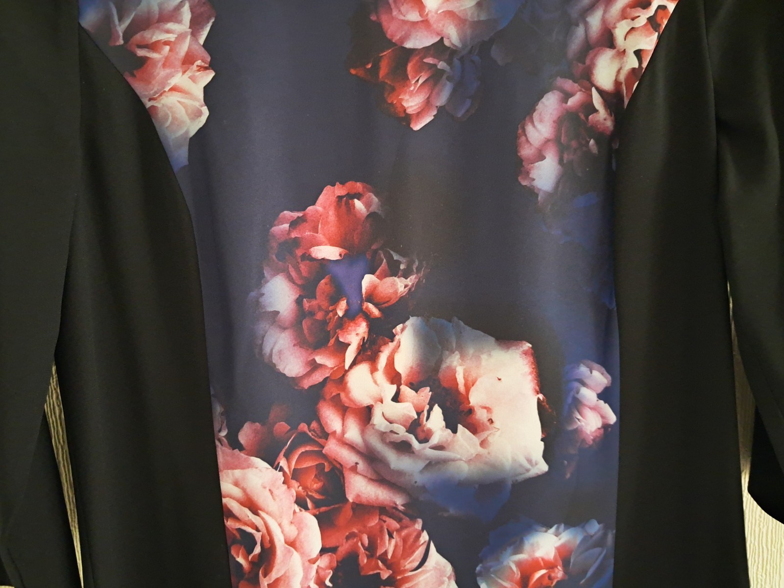 Kaliko black navy ivory pink floral panel tunic dress. UK 12. New