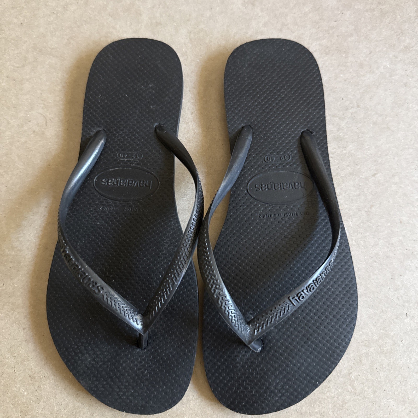 Havaianas Slim Black Classic Flip Flops 39/40 – Preowned Excellent Very Clean