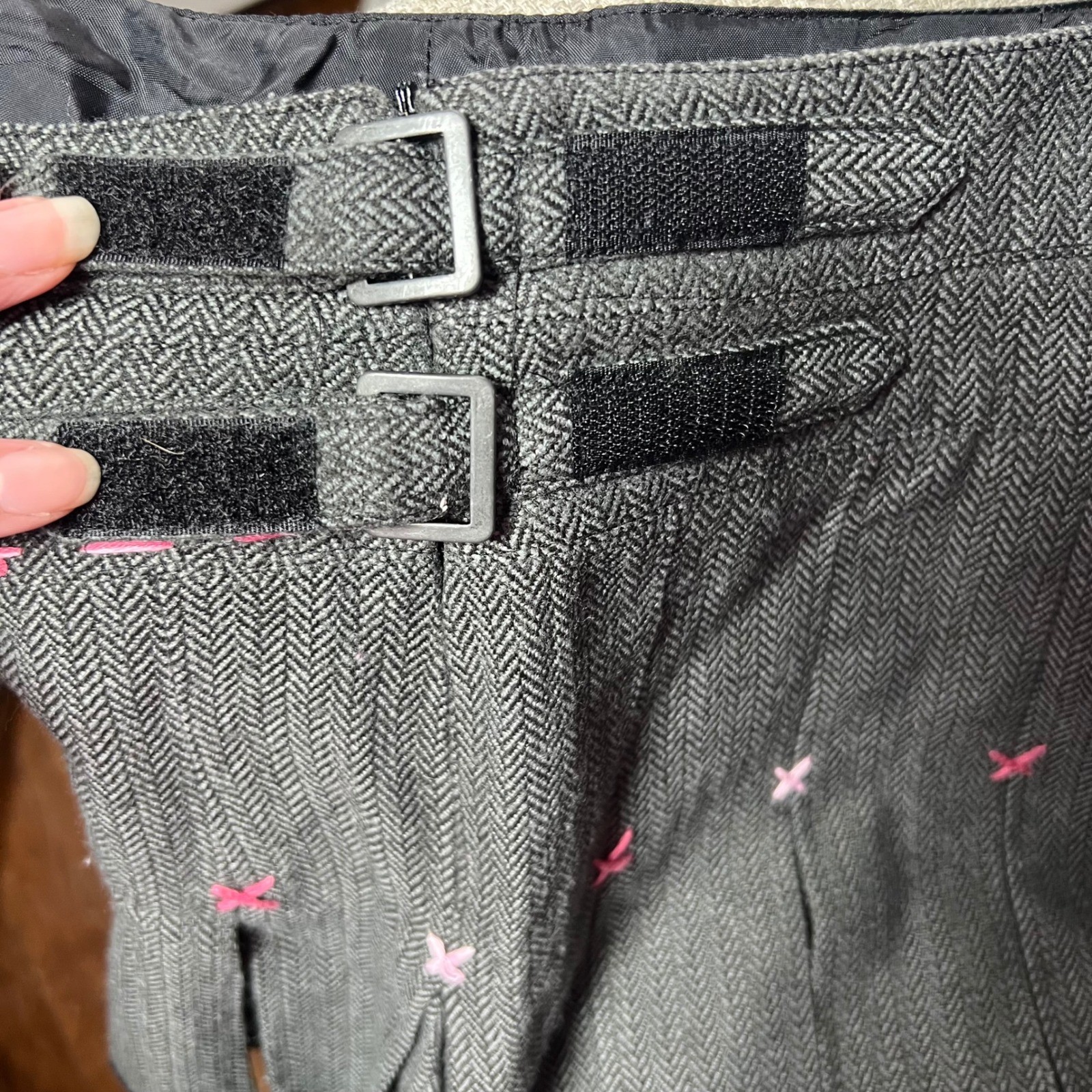 Wet Seal Pleated Mini Skirt Gray Herringbone Flower Size 3 Grunge Schoolgirl