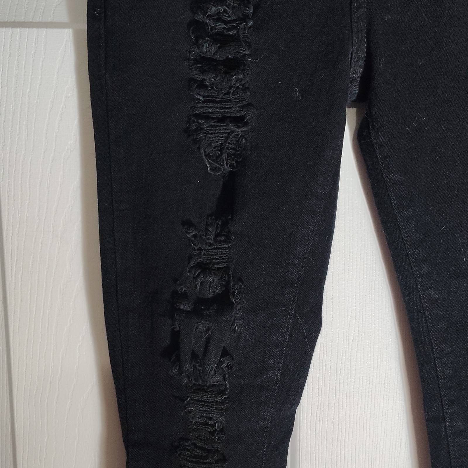 V.I.P. Girls Size 12 Slim Skinny Jeans Black Distressed Denim Cotton Button