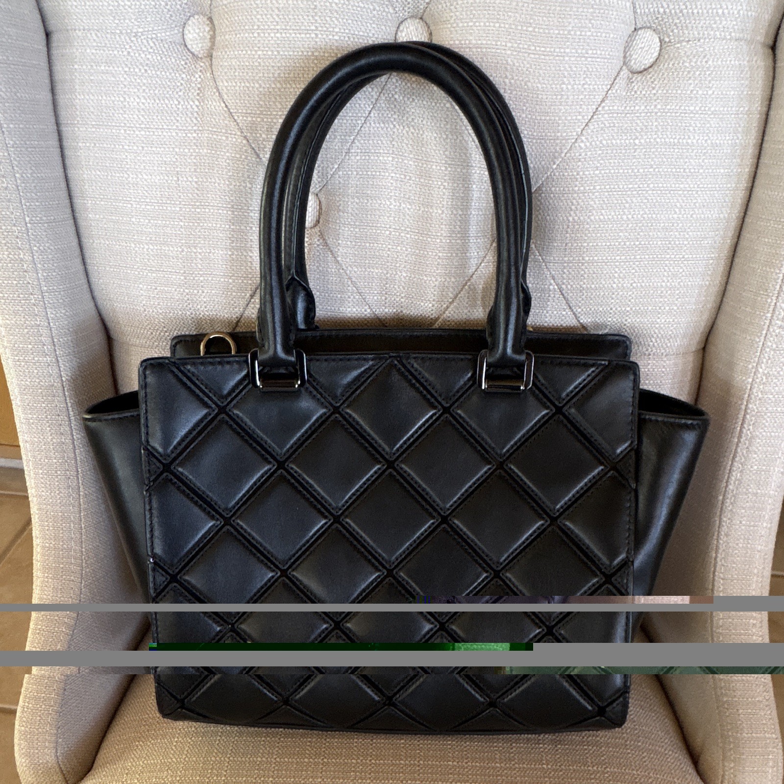 Michael Kors Black Quilted Selma Satchel Top Handle Zip, Detachable Strap