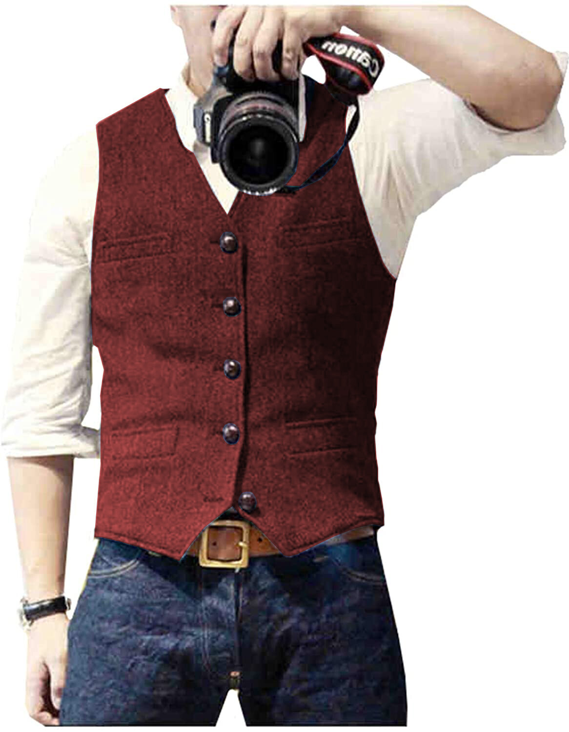 Mens Tweed Vest Retro Herringbone Western Cowboy Groom Formal Dress Waistcoat
