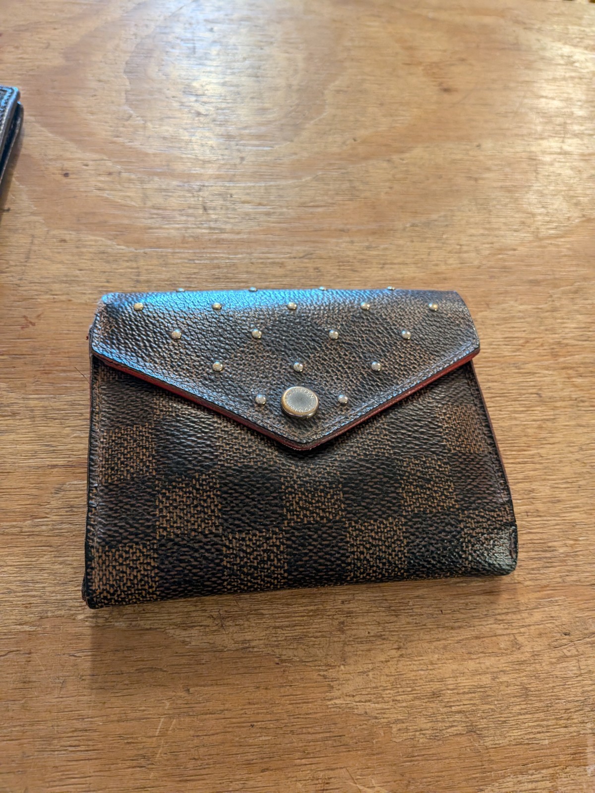 Very Rare! Louis Vuitton Damier Ebene Studded Victorine Wallet Cherry LV