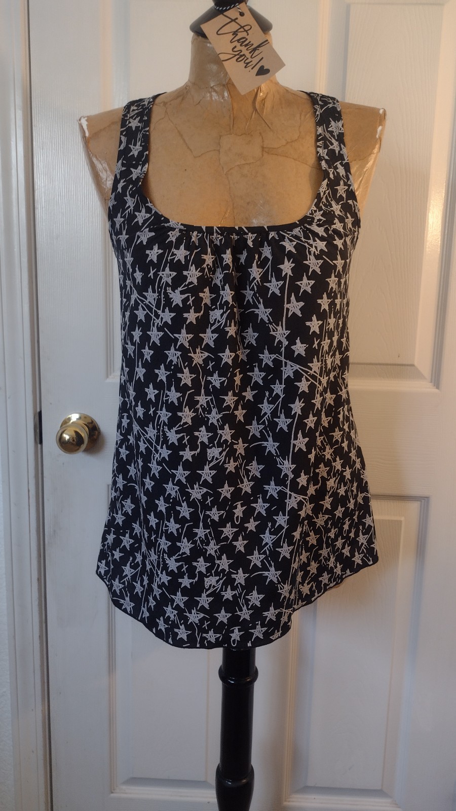 Y2K AGL Apparel Black White Star Print Square Neck Wide Strap Zip Tank Top