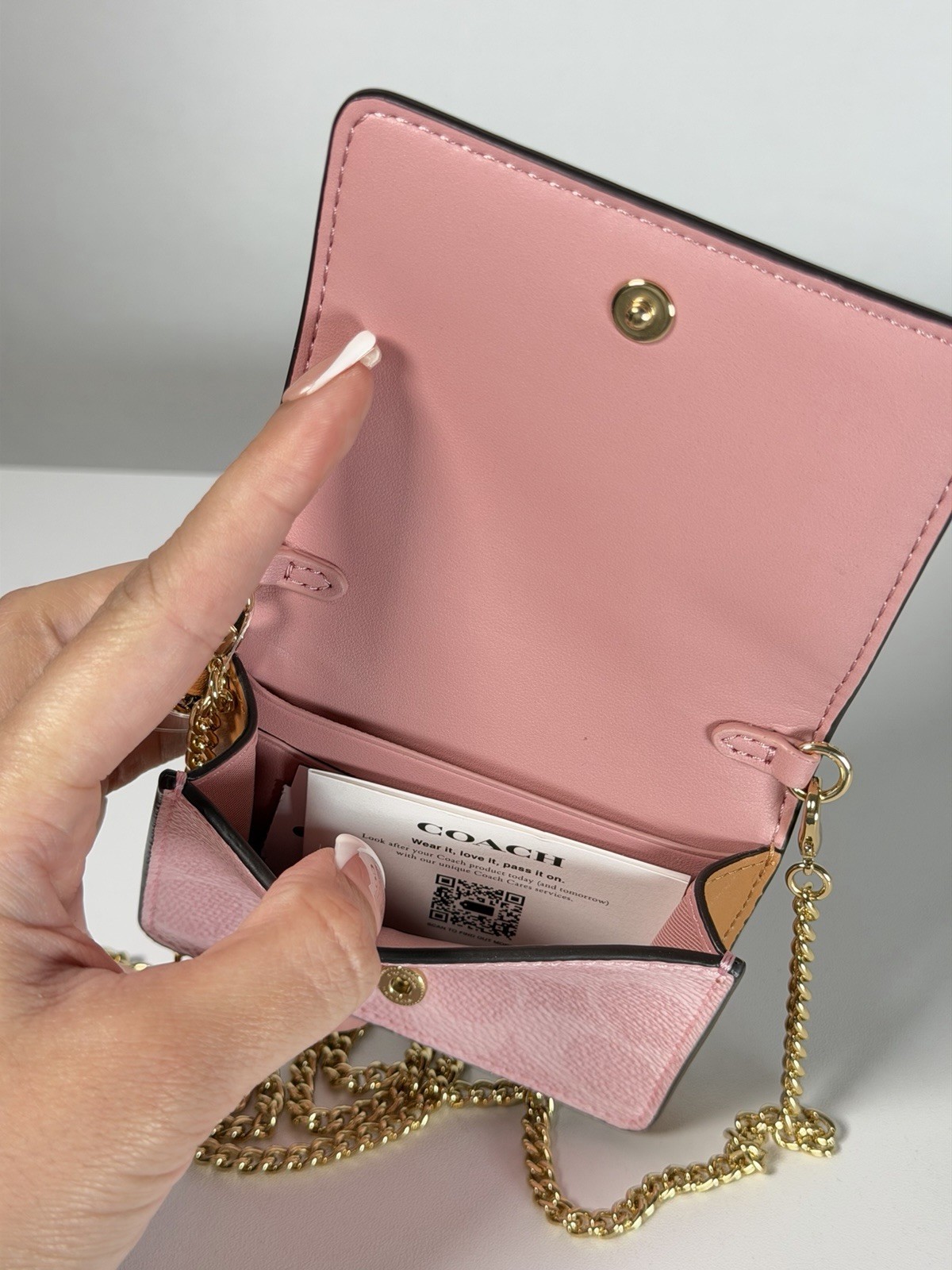 NWT Coach Powder Pink Wallet on a chain