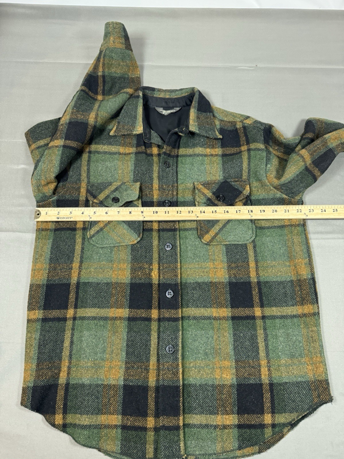 Vintage 60s 70s Sears Premium Collection Green Plaid Wool Jacket Size Medium
