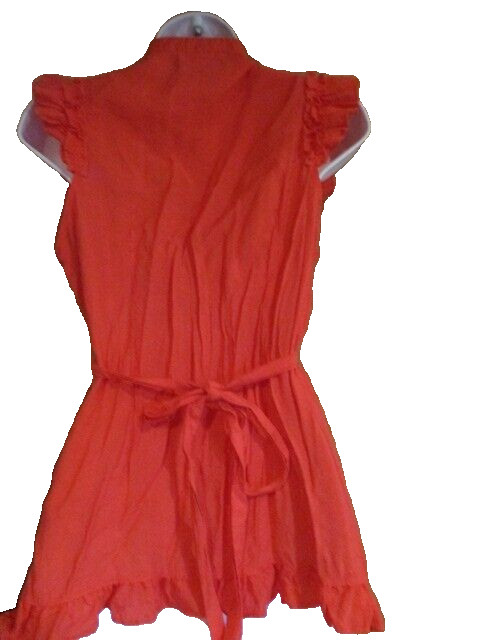 MINE Red Ruffled Blouse w/Tie Back,2 Buttons,& Zipper 60%Cotton 40% Polyester LG