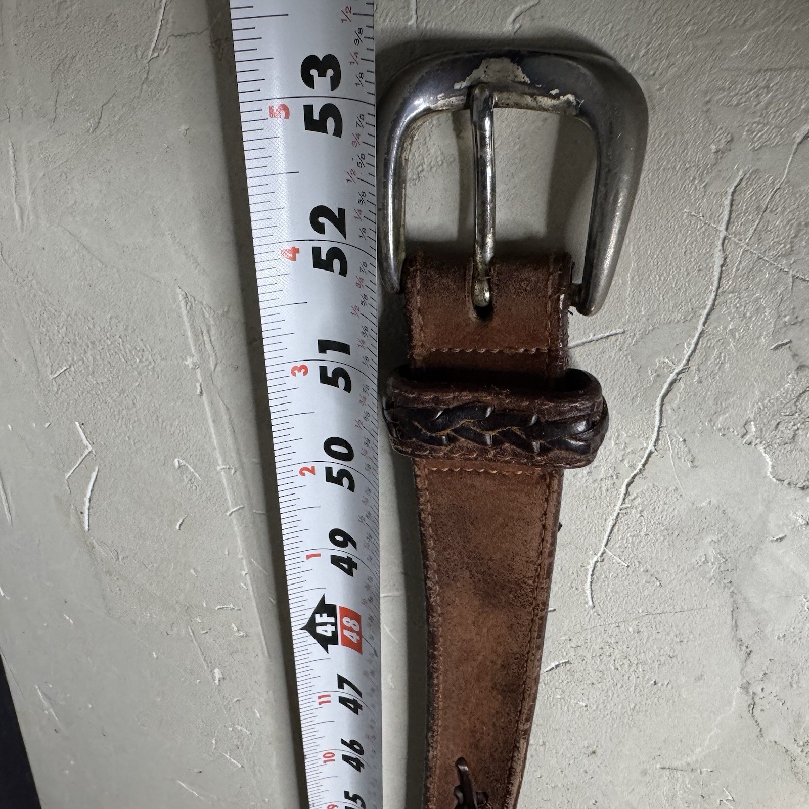 Vtg Cole Haan Braided Leather Belt Men’s 46 Made in USA Brown Woven Brass 1”