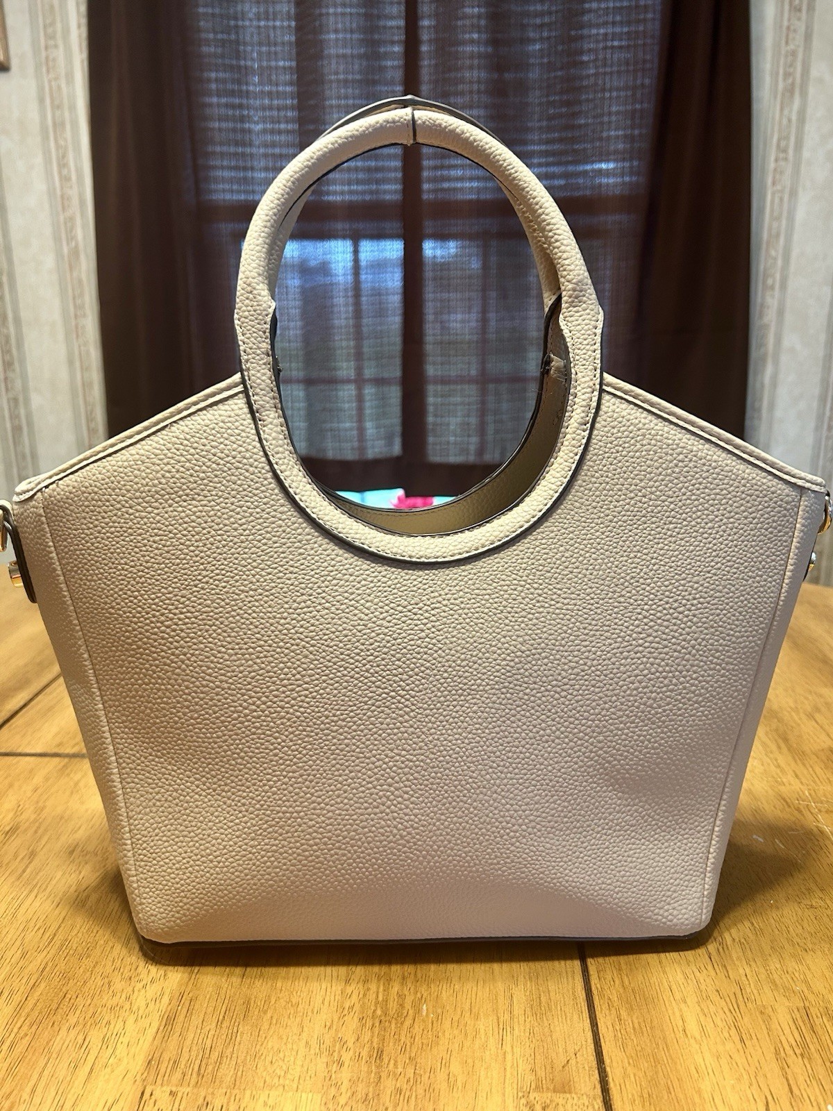 Anne Klein Beige Pebbled Tote Top Handle Magnetic Closure Zip/Snap Pockets