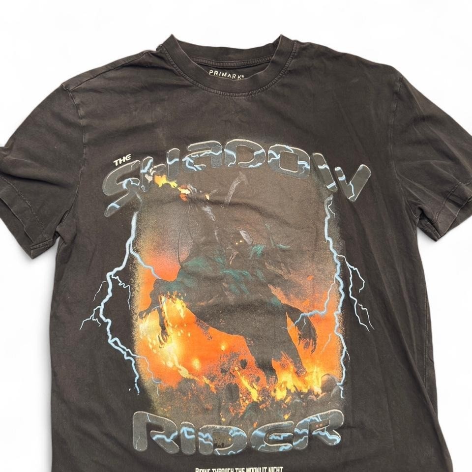 Primark The Shadow Rider Graphic T-Shirt Faded Black XS Mens Streetwear Tee