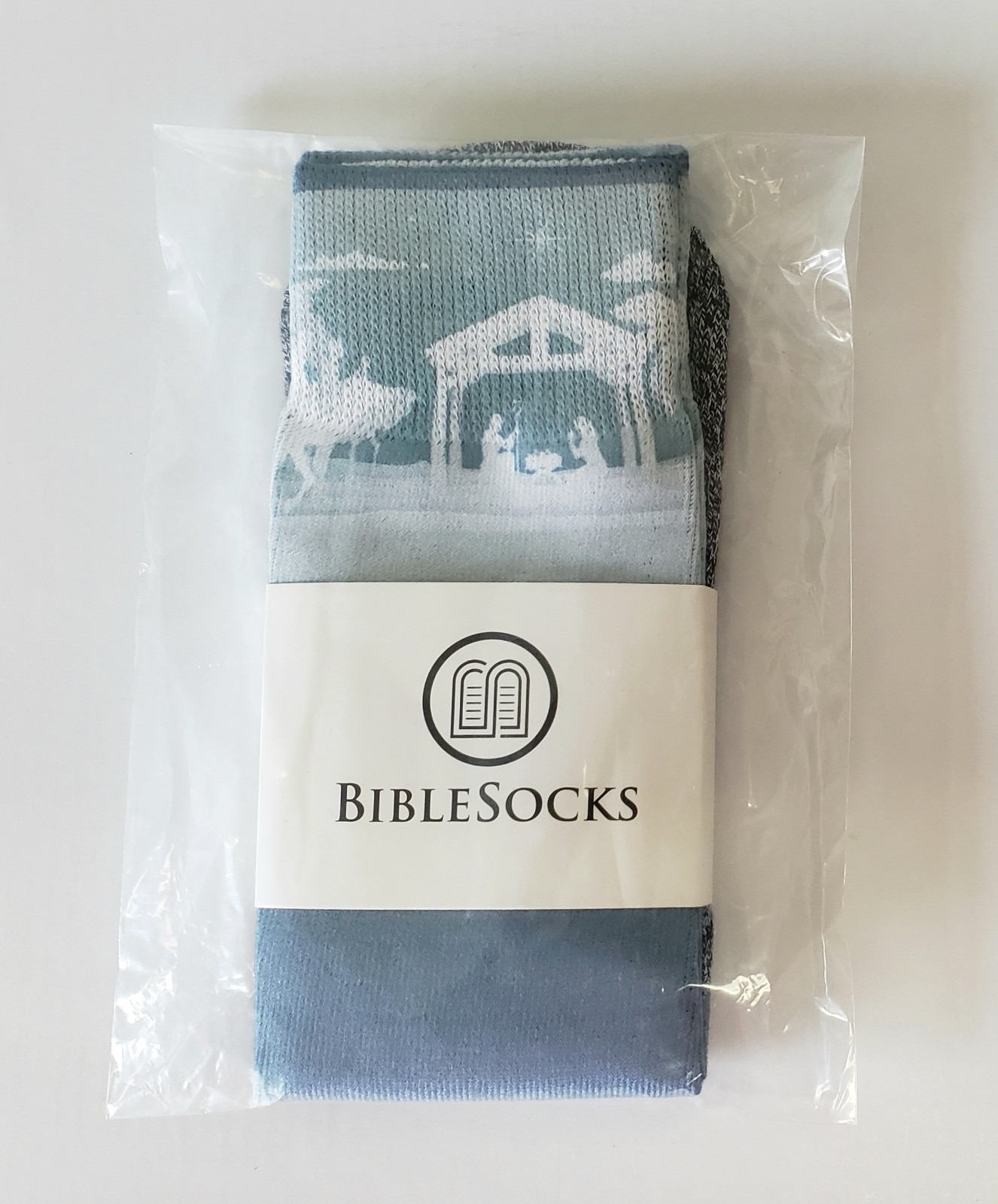 BIBLESOCKS Nativity Pattern Faith Religious Socks Blue Color
