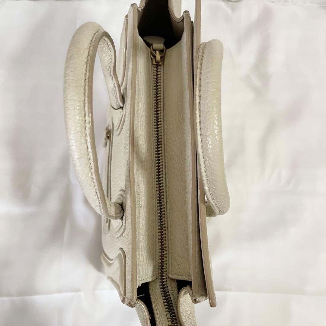 Celine Luggage Nano Shopper Handbag Drummed Calfskin White 7.87 With Strap
