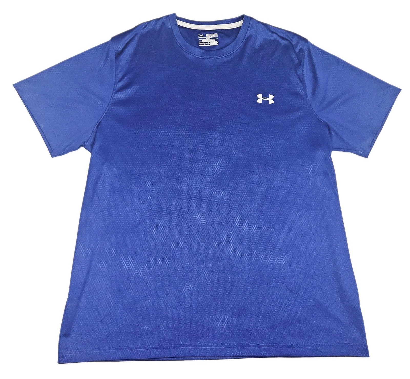 Under Armour HeatGear Mens Shirt 2XL Blue Hex Geometric Textured Athletic Tee