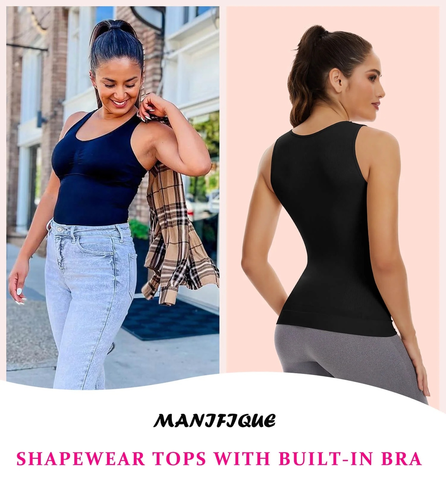 3 Pack Slimming Tank Tops with Built in Bra Women Cami Compression Body Shaper