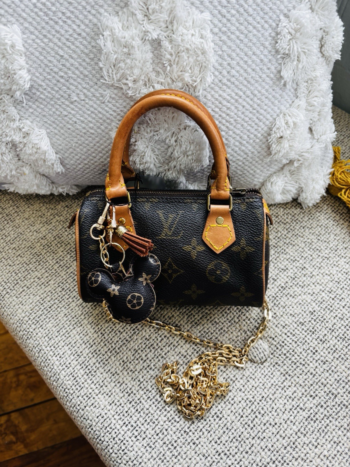 Louis Vuitton Monogram Mini Top Handle Bag Zip Chain Strap Gold Hardware