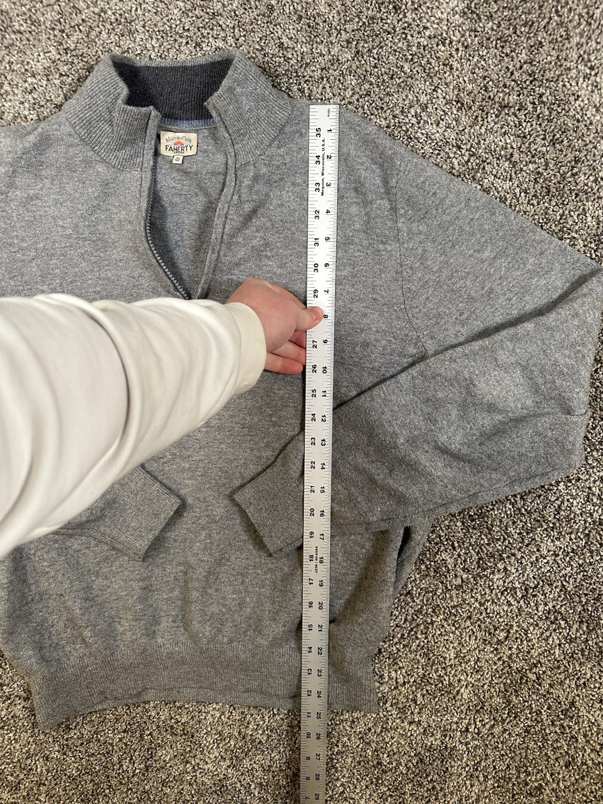Faherty 1/4 Zip Pullover Sweatshirt Mens M Grey Casual Soft Cotton Nylon Poly