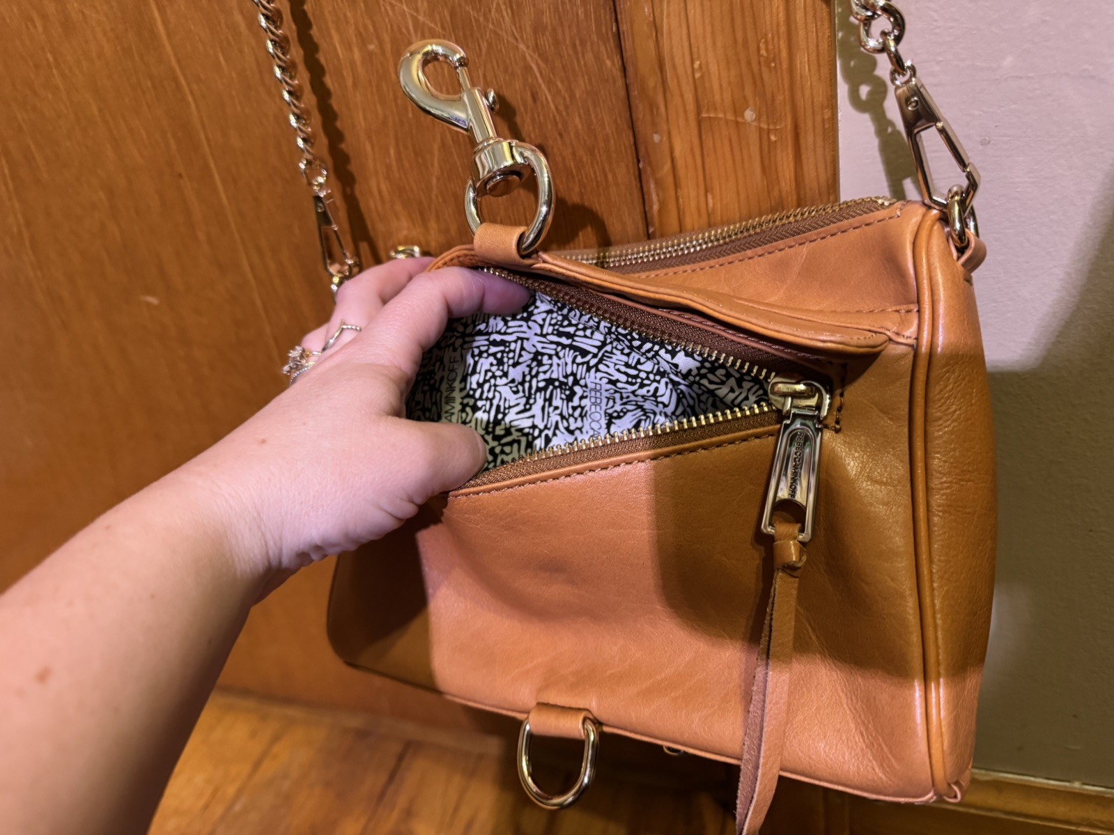 Rebecca Minkoff Mini Mac Tan Leather Chain Crossbody Shoulder Hand Bag Purse