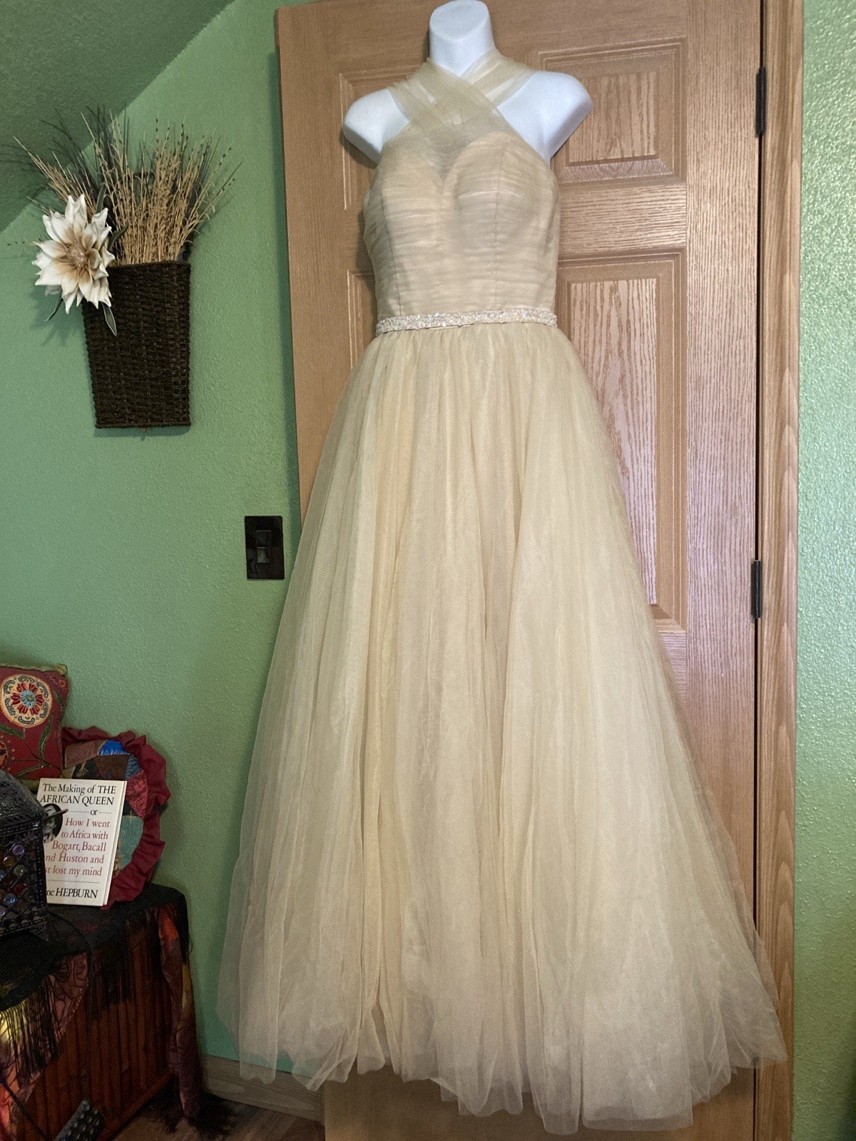 Unbranded Small Light Champagne Gold Sleeveless Net Tulle Maxi Gown